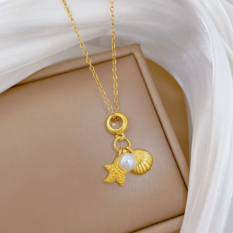 【 Titanium Steel 】 Shell, star, pearl, light luxury, elegant, full diamond necklace, versatile collarbone chain, titanium steel chain for women Specification drawing