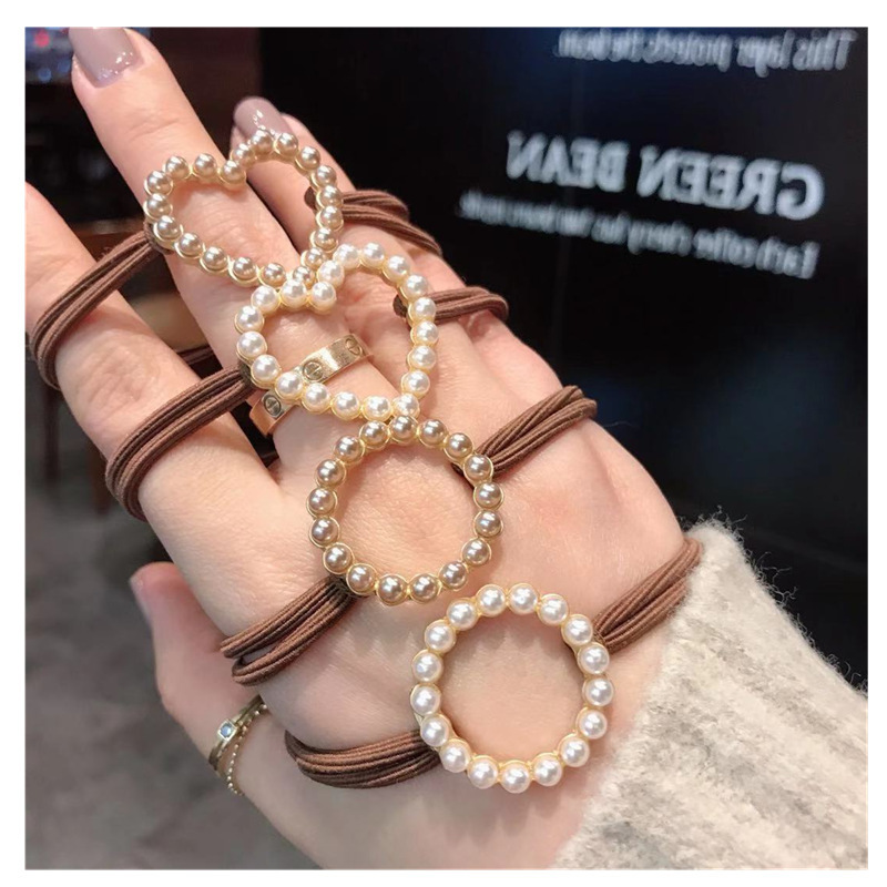 Korean pearl alloy round heart-shaped fashionable hair tie, simple and versatile hair accessory, Instagram popular hair band and hair tie full figure