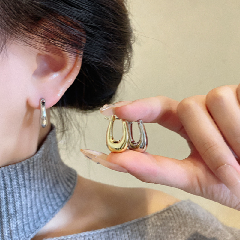 Metal U-shaped earrings for women, with a unique matte finish and high-end feel, are stylish and versatile. Wholesale of commuting earrings details Picture