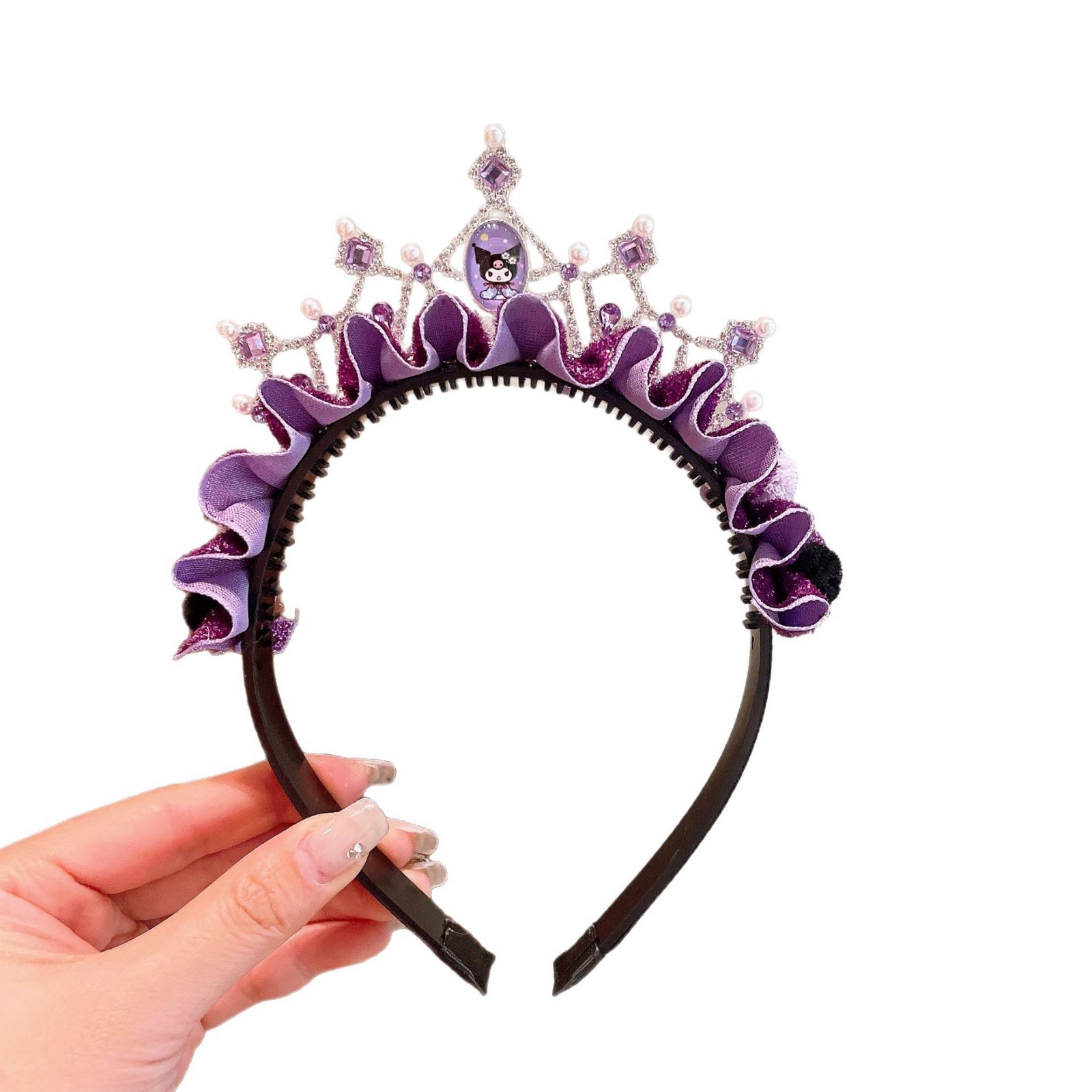Kuromi Children's hair band Cartoon crown headwear Elsa Princess headband Purple mesh Little Girl hair accessory Item Picture