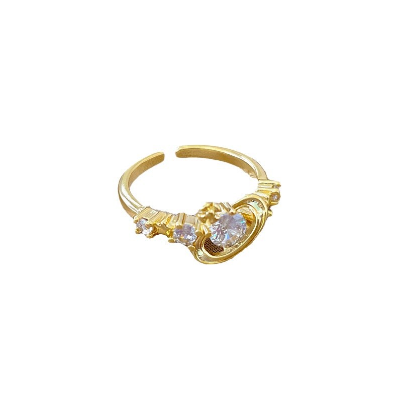 【 Real Gold 】 Zircon Planet Full Diamond ring with adjustable opening, simple Japanese-style bracelet, couple rings Item Picture