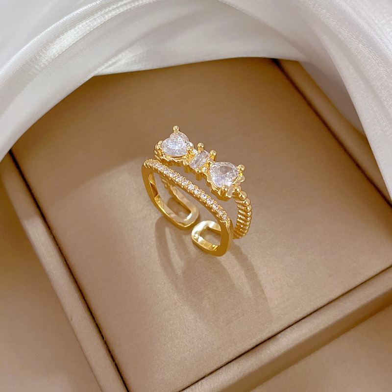 【 Real Gold 】 Double-layer zircon ring with adjustable opening, simple Japanese-style jewelry, couple rings Application Scenario