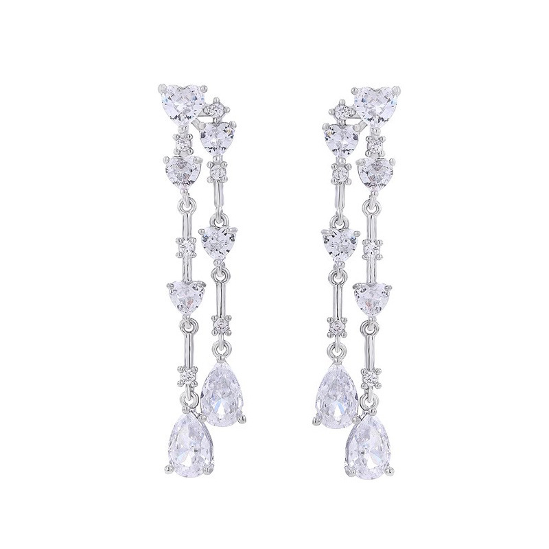 Korean-style diamond-encrusted heart zirconium water drop tassel earrings for women, a light luxury, niche and high-end look, exquisite and best-selling stud earrings Item Picture