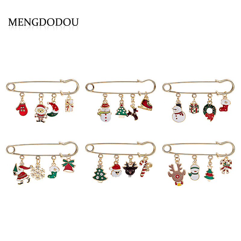 Cartoon Christmas accessory brooches, deer gifts, snowflake brooches, alloy handcrafted oil-dripping Christmas brooches, collar pins wholesale full figure