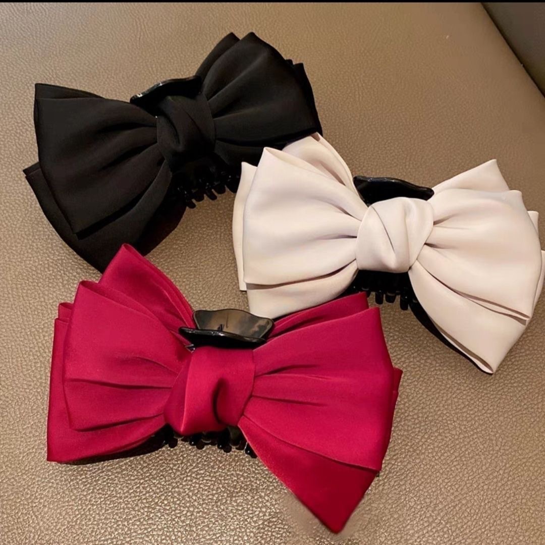 Satin princess on the run, bow clip, women's autumn and winter hair clip, back of the head updo, shark clip, Internet celebrity hair clip full figure