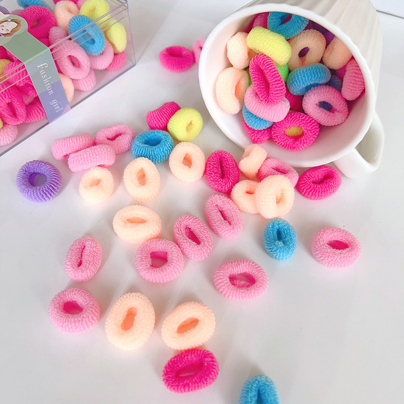 Cotton soft towel hair band in rainbow color, 60 pieces in a box, baby hair tie, children's rubber band, non-damaging to hair, children's hair accessory details Picture