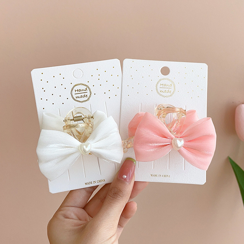 Children's bow clip, princess bangs hair accessory, pearl girls' hair clips, high-end hairpin headwear wholesale full figure