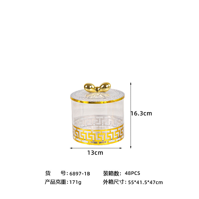 X10-6897-1B Cross-border merchant transparent European retro gold-plated candy jar, seasoning jar, nut jar, light luxury European jar, storage jar Application Scenario