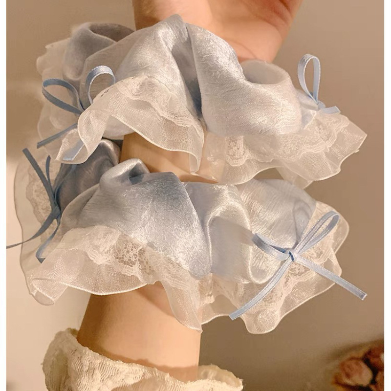 Brilliant Starry Sky ~ Blue lace square scarf large intestine hair band for women, summer high-end Korean-style laid-back hair accessory Specification drawing