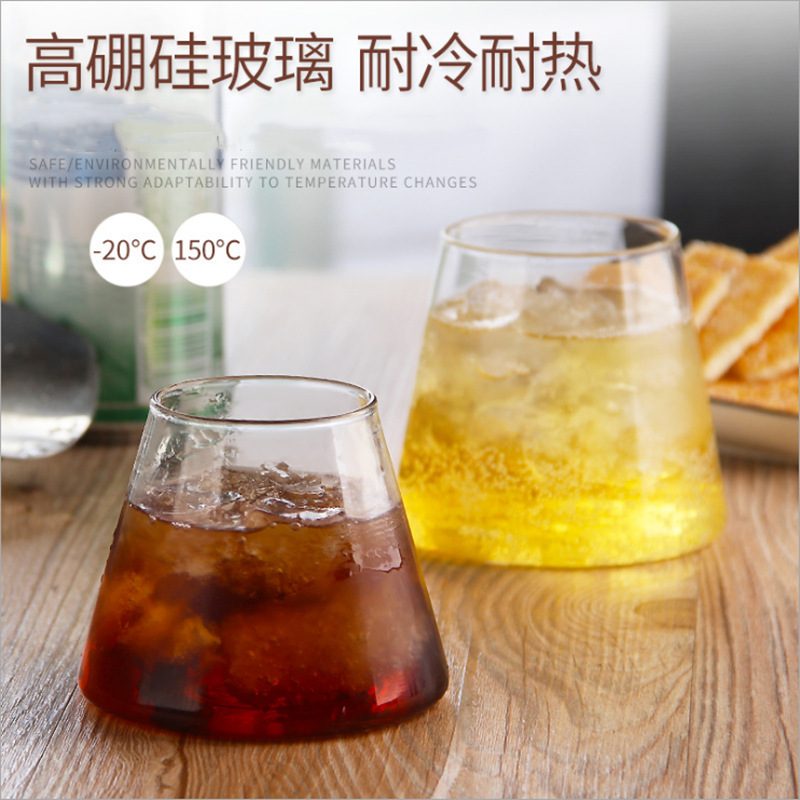 Customized creative Japanese Fuji Mountain glass cups, high-temperature resistant high borosilicate transparent glass cups, popular whisky glasses Specification drawing