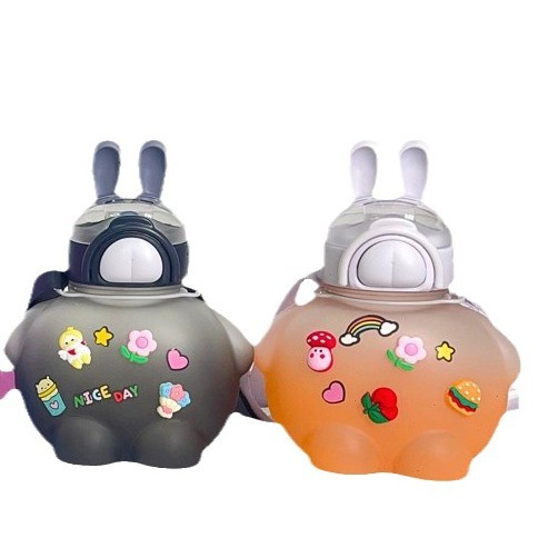 New, cute rabbit, big-bellied cup, straw, strap, plastic water cup and large-capacity water bottle from the manufacturer for cross-border e-commerce Item Picture