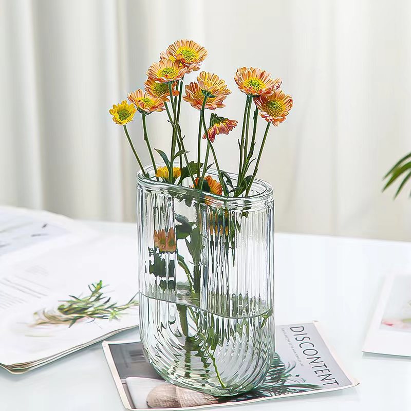 Modern creative and light luxury living room dining table dried flower decoration, simple hydroponic popular fresh flower glass vase ornaments Specification drawing
