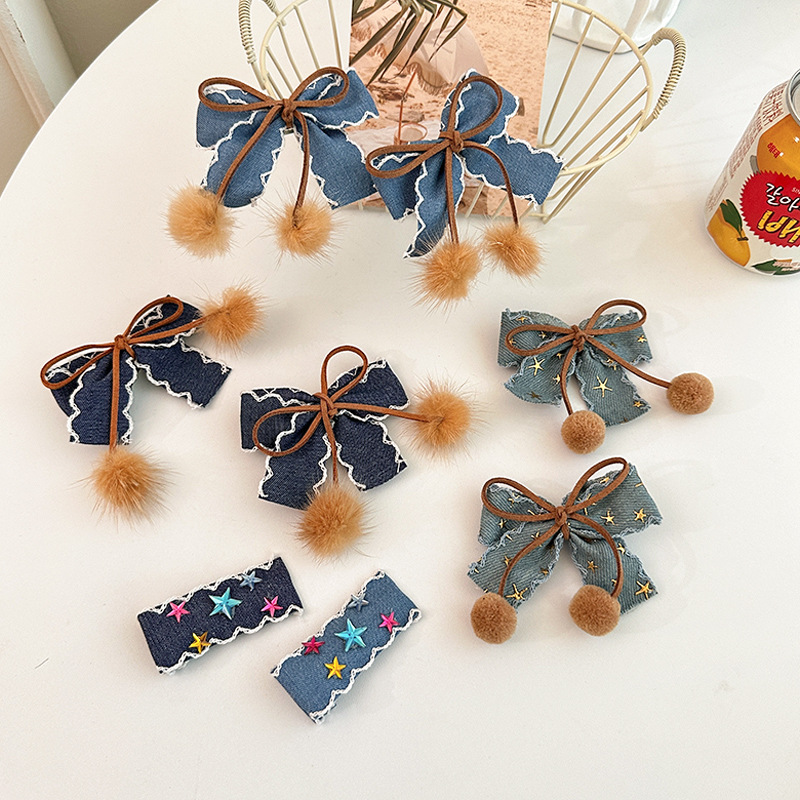 New sweet and cool denim star hair clips, children's hair bands, hair clips, Korean bow pair clips, bb clips, popular hair accessories for women Specification drawing