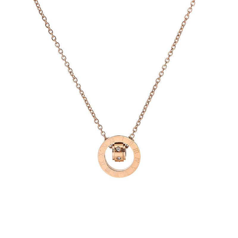 Korean 18k rose gold simple Roman six-diamond necklace, women's titanium steel non-fading trendy collarbone chain wholesale Item Picture