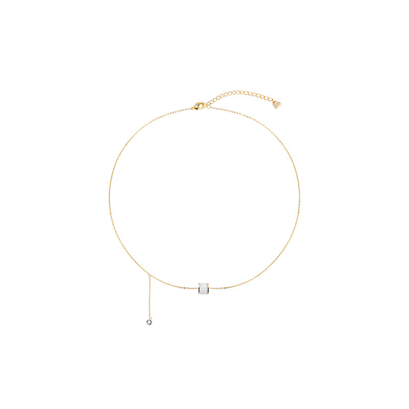 Korean-style "Little Waist" titanium steel necklace with a high-end female feel, cat's eye stone pendant, simple and niche design sense, light luxury collarbone chain Item Picture