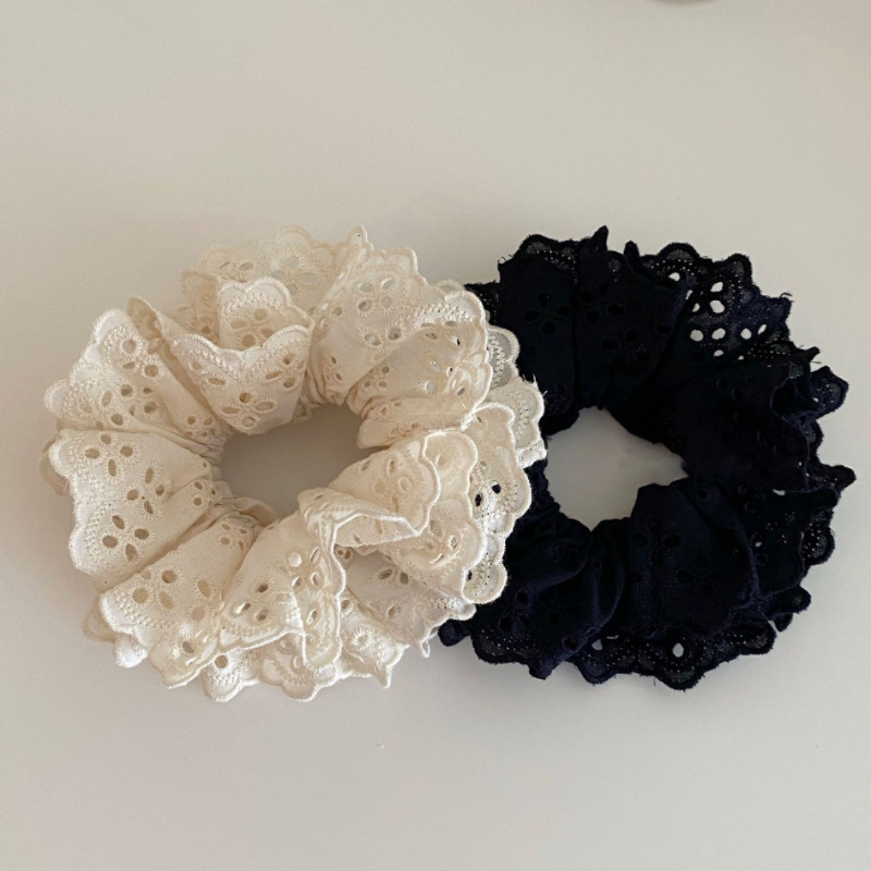 The same style as Zhao Silu, featuring a super ethereal lace cutout trim, large intestine hair band, rubber band, hair tie and French retro hair accessory Specification drawing