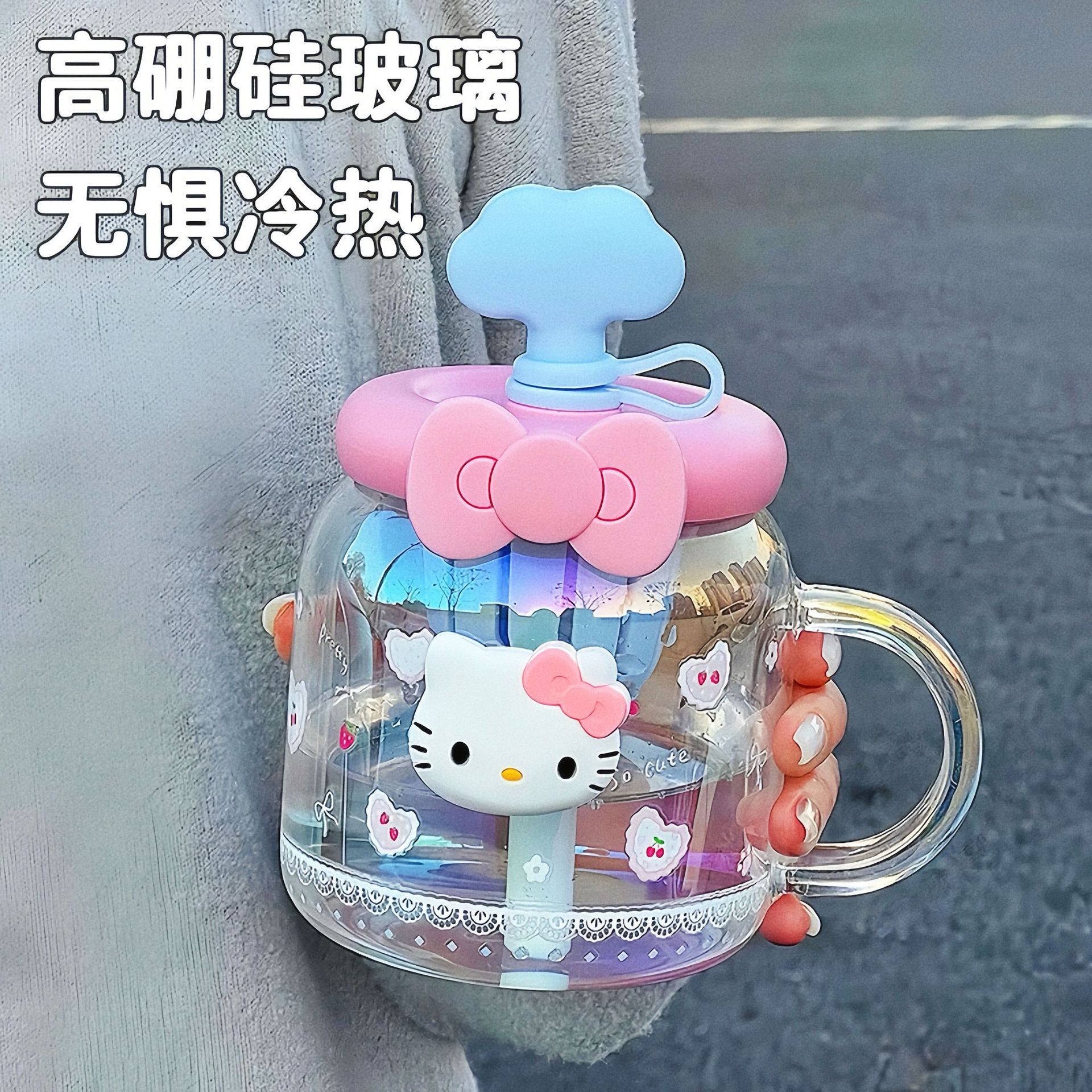 Cute girl handle water cup, high appearance level tabletop tea-making glass cup, heat-resistant straw cup for girls as a gift full figure