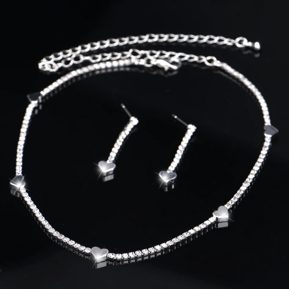 Amazon Accessories Supply's brand-new jewelry set: Silver simple heart-shaped women's necklace and earrings Set N6229 details Picture
