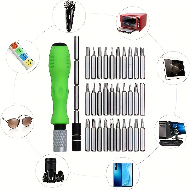 Cross-border 32-in-1 multi-functional screwdriver bit set, watch, mobile phone disassembly, assembly and repair, household hardware tools Specification drawing