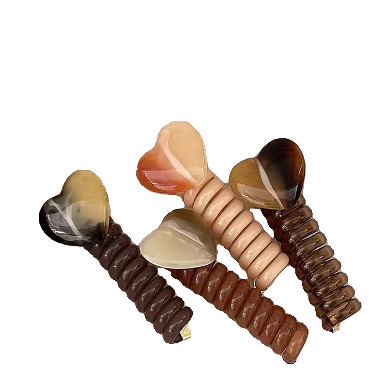 Heart-shaped Korean-style straight telephone line hair tie, ponytail hair, hair band bubble braiding, simple, elegant and durable hair cord Item Picture