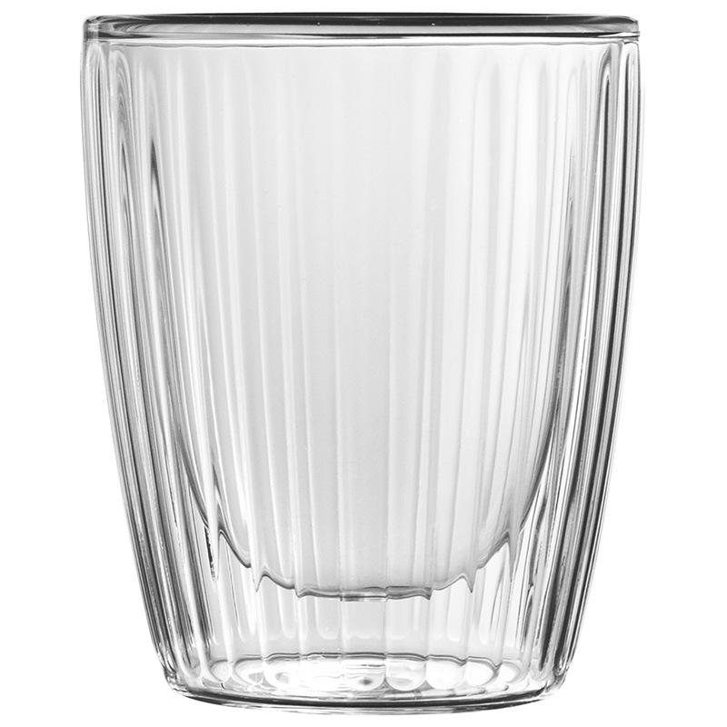 High borosilicate glass cups, high-temperature resistant, household tea, breakfast, milk, coffee cups, vertical striped double-layer glass water cups Item Picture