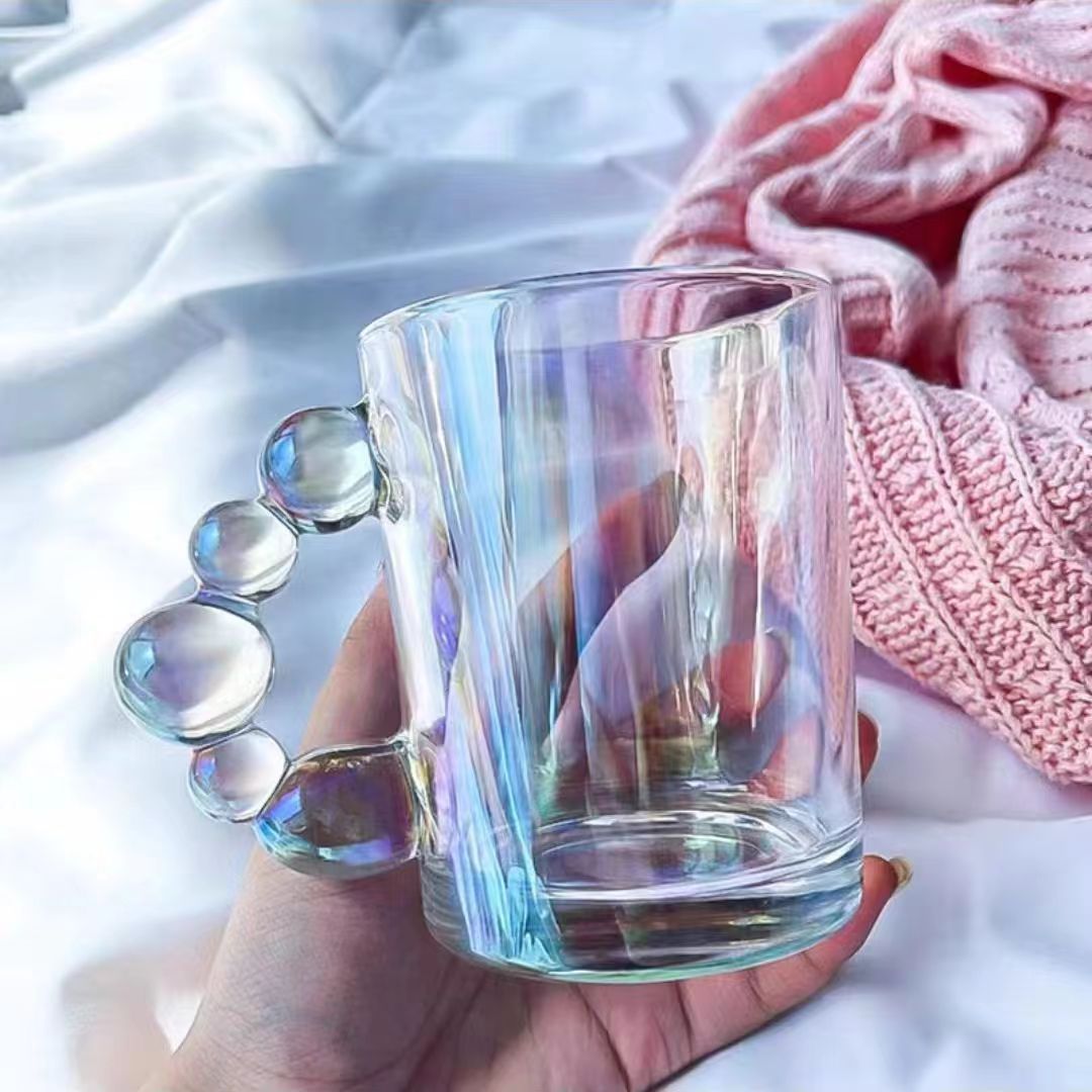 Internet-famous Instagram-style bubble handle cup, summer girls' water cup, household glass cup, opening gift mug full figure