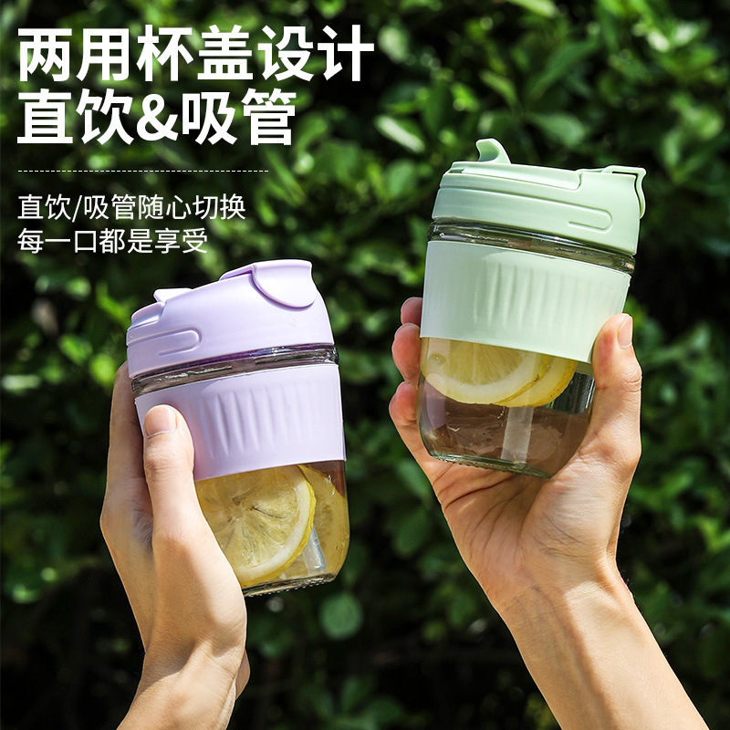 High appearance level, InS-style double-drinking cup, heat-insulating and anti-scalding glass water cup, portable home coffee and juice creative straw cup full figure