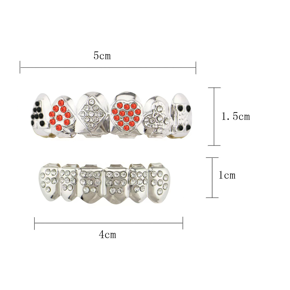 European and American hiphop poker card color diamond braces decoration Hip-hop braces diamond-encrusted set Halloween decorative braces Item Picture
