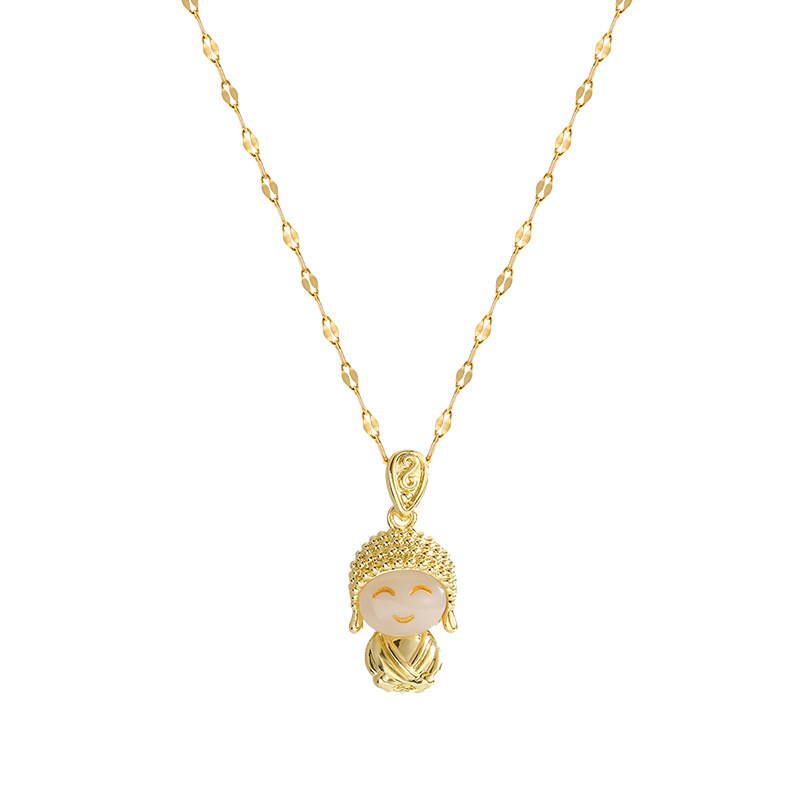 Internet-famous fashionable Chinese-style cute Buddha pendant, titanium steel necklace, women's Instagram trendy light luxury, versatile collarbone chain projection accessory Item Picture