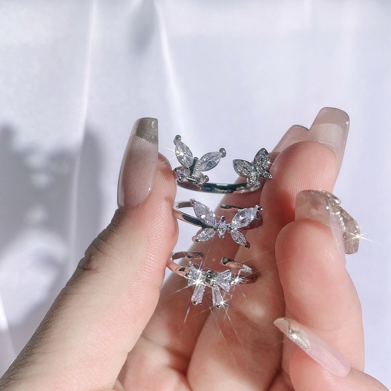 High-end butterfly zircon ring, a niche design for women, sweet and cool ins index finger ring, a cold style, individual and fashionable ring Specification drawing