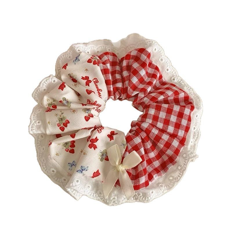 Red lace large intestine hair tie, fashionable bun hairstyle, cute matching 2025 spring, high elasticity, fluffy texture, exquisite quality Item Picture