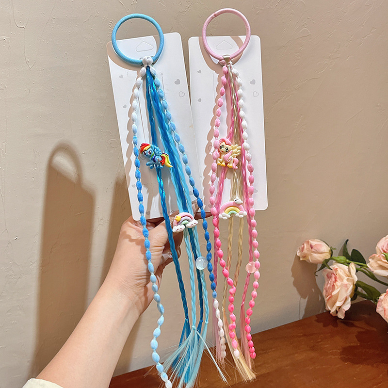 My Little Pony children's wigs, braids, hair ties, boxing braids, hair rings, new cartoon hair ties, women's hair ties, high ponytails details Picture