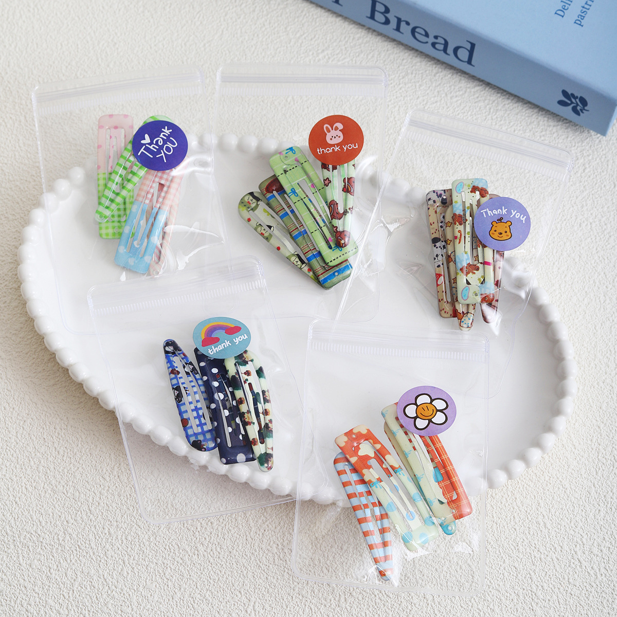 Korean-style children's hair accessories, colorful baked paint printed flower water drop small clips, girls' cartoon bangs clips, baby hair clips full figure