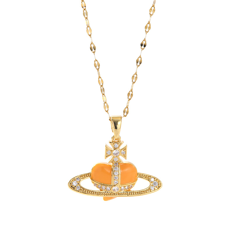 Vivian's 3D Saturn necklace from the Empress of the West, with a high-end waterdrop color diamond and titanium steel that won't fade, is a trendy women's accessory Item Picture