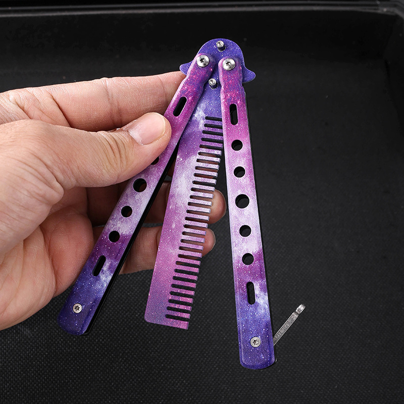 3D comb, butterfly comb, practice knife, practice comb, folding comb, the same toy as csgo game, knife swinging training tool Specification drawing