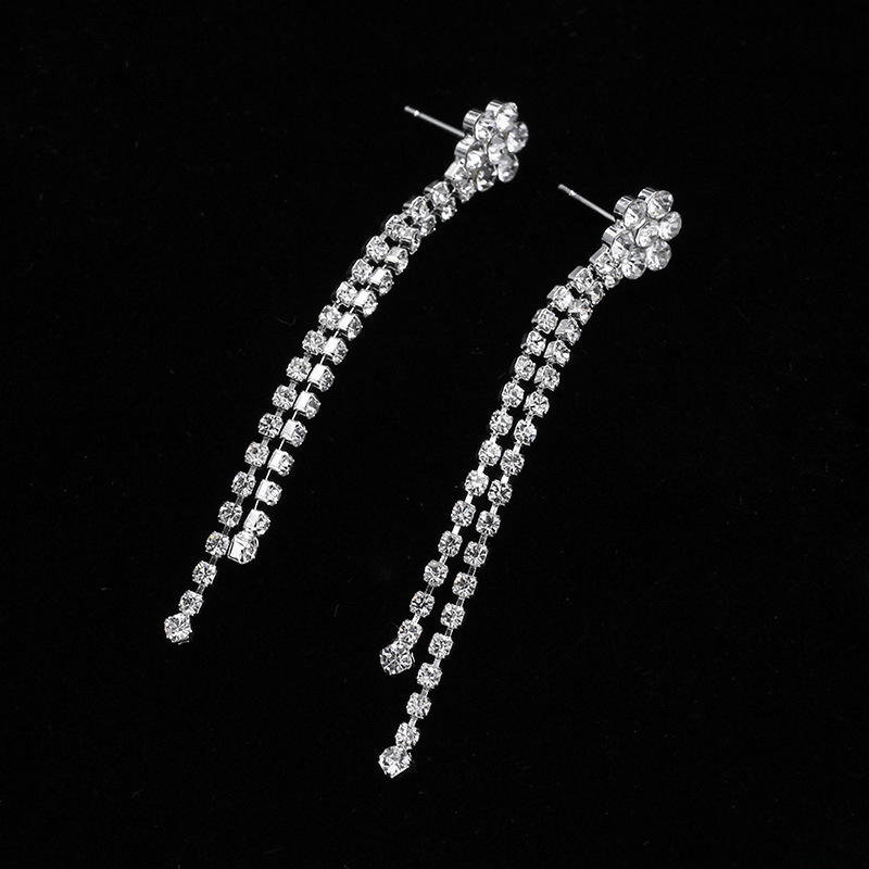 Cross-border accessories: Simple floral, diamond-encrusted tassel necklace, earrings set, versatile wedding accessories for brides, N6060 Specification drawing