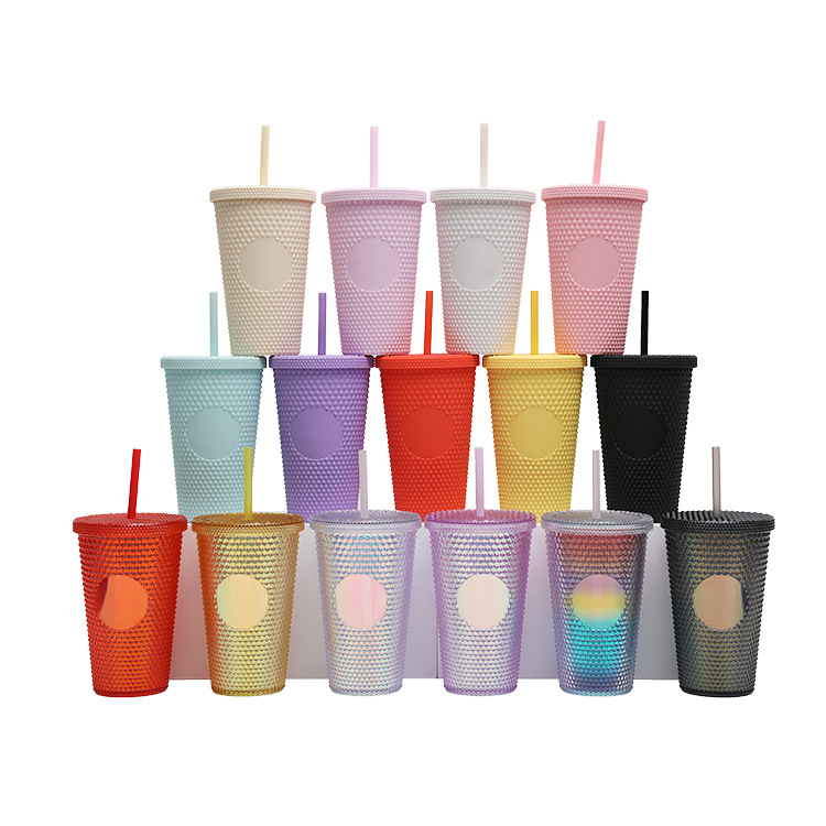 Cross-border gradient color new large capacity Studded prickling water cup 480ml transparent plastic portable durian cup Specification drawing