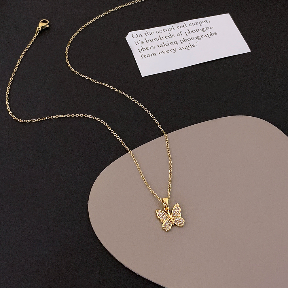 Korean inS-style golden butterfly necklace for women with diamonds, versatile and elegant collarbone chain, titanium steel, a niche internet-famous accessory Application Scenario