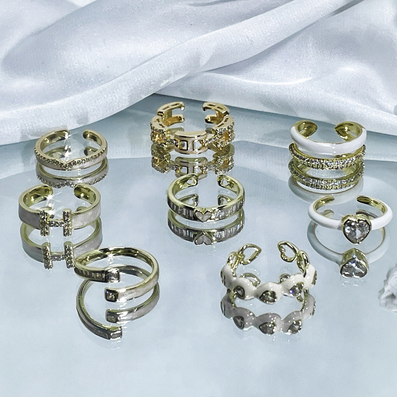 Minimalist and unique letter heart drop glaze open ring for women, light luxury, trendy and versatile, elegant and exquisite layered ring full figure