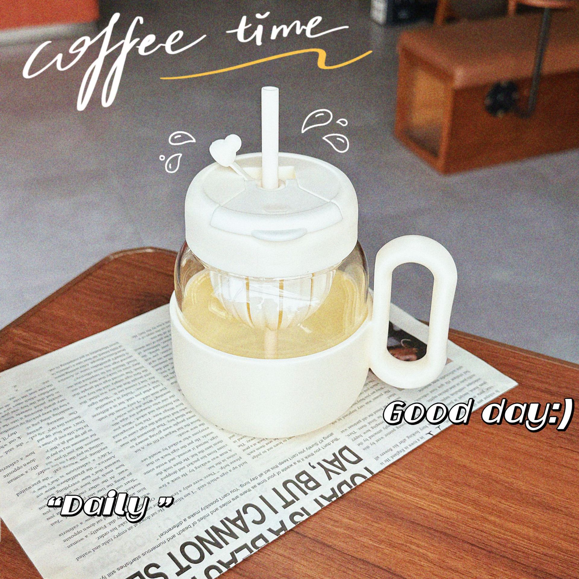 High appearance level, simple and heat-resistant glass cup, tea and water separation, office couple's double drinking straw cup Specification drawing