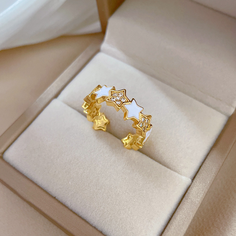 【 Real Gold 】 Five-pointed star micro-set ring for women, adjustable opening ring accessory, the same style as Douyin, a popular online accessory Application Scenario