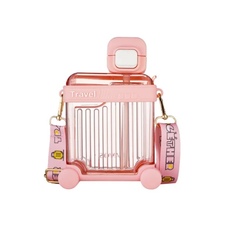 Creative plastic cup suitcases, creative high appearance level water cups, ins outdoor portable children's fun straw cups wholesale Item Picture