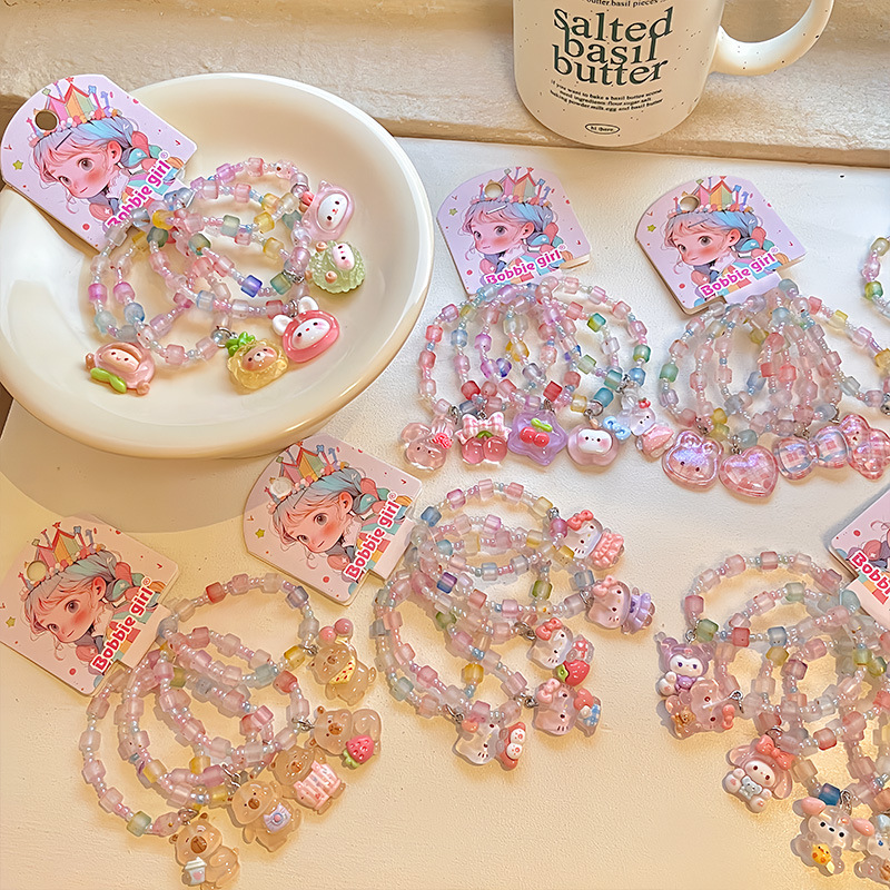 Children's bracelet, cartoon pendant, colorful beads, cute little girl, versatile bracelet, sweet princess jewelry details Picture
