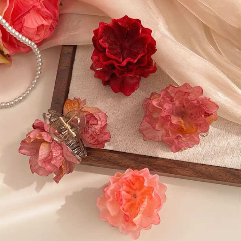 Chinese-style flower hair clips, side clips for buns, flower hairpins, flower hairpins, ponytail flower small clips, camellia flower small grappling clips full figure