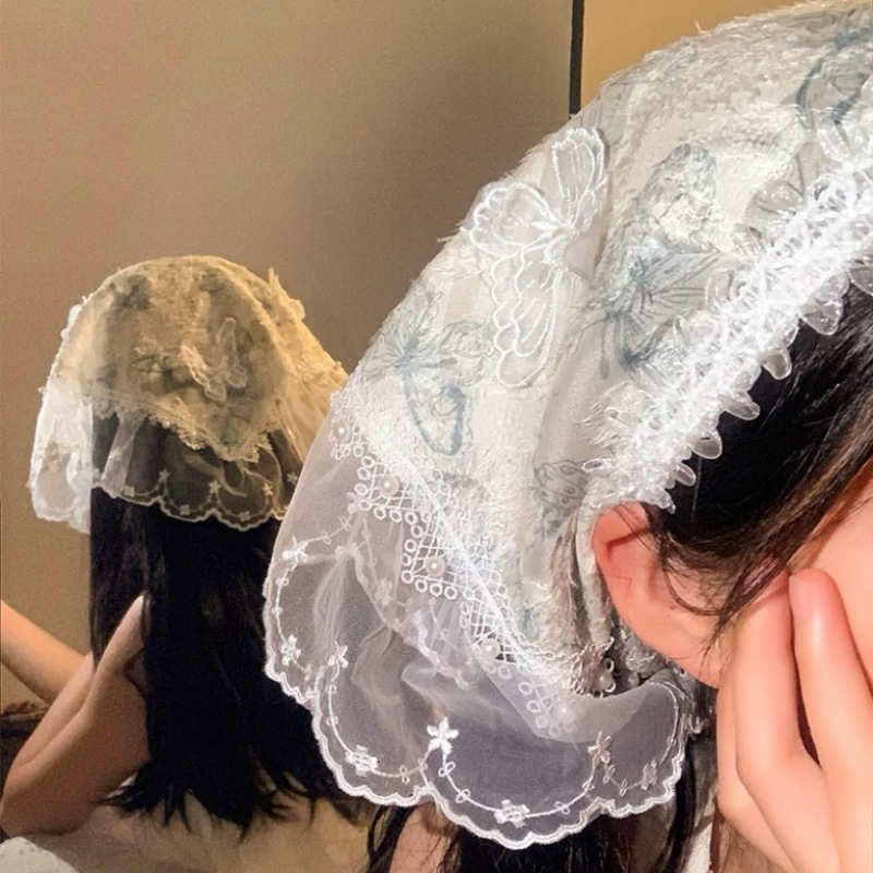 Mist Elf ~ Heavy Industry Super Fairy Forest style butterfly lace triangular Scarf Headscarf, French retro seaside country style for women Application Scenario