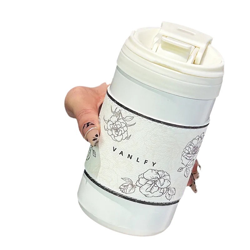ins high appearance level portable high-temperature resistant double drinking cup, new niche simple cartoon straw cup, elegant insulated cup Item Picture