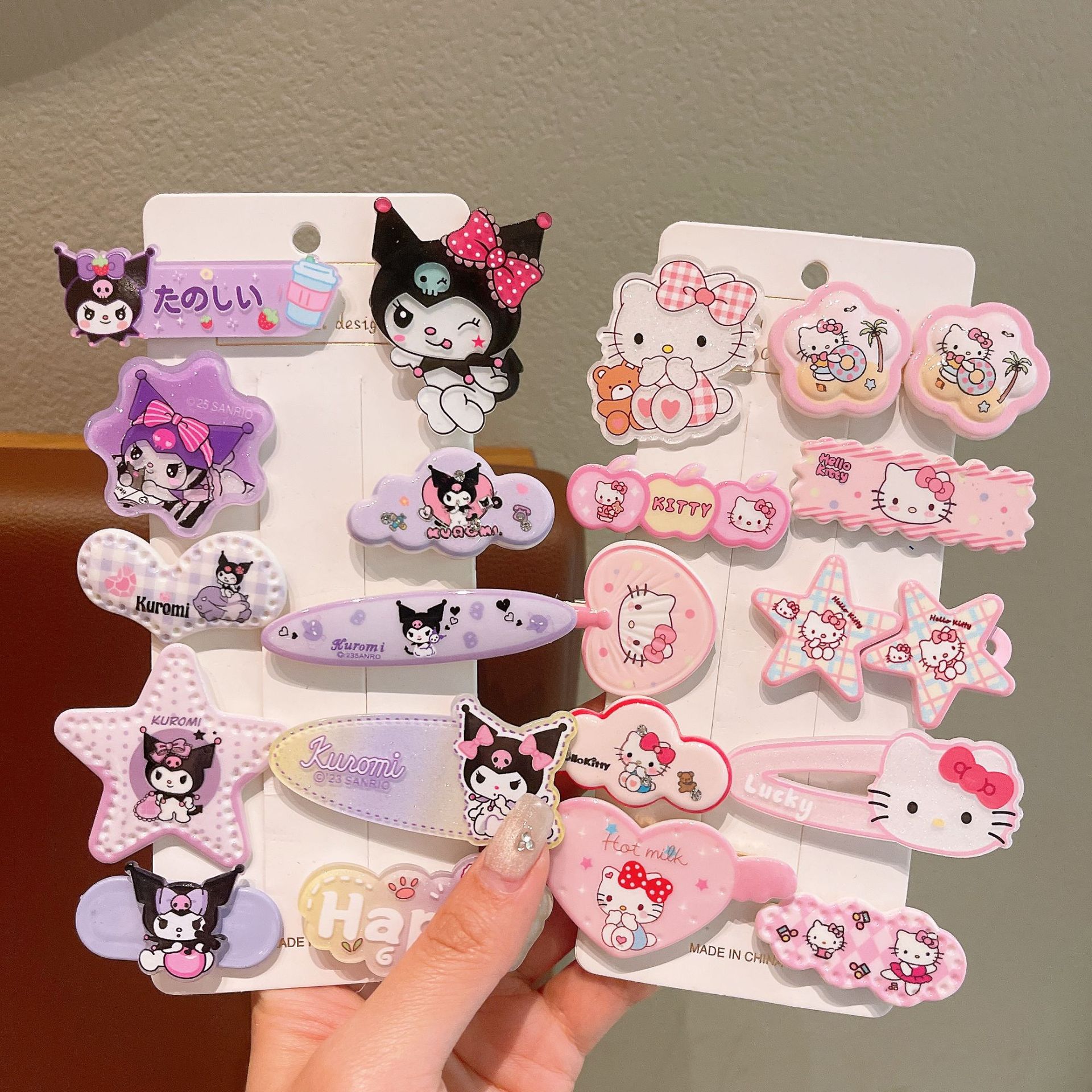 Kulomi cartoon children's hair accessories Acrylic kt cat hair clips, girls' hair clips, cute princess bangs small hair clips full figure