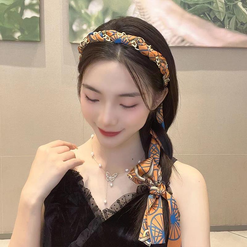 Retro chain hair bands, satin fabric hair clips, headbands, ribbon hair bands, women's hair ties, a series of braided hair accessories for summer Specification drawing