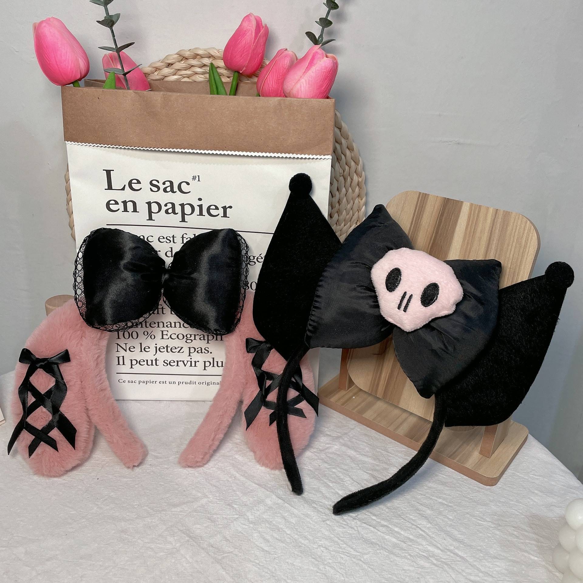 Kulomi Black Ear Bow Headband Hair Accessory melody Dark Night Dark Landmine series Specification drawing