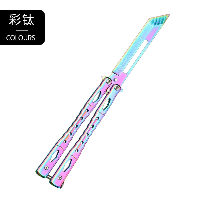 Beginner's butterfly knife csgo unedged stainless steel folding knife toy self-defense practice all-steel flower style training knife undefined